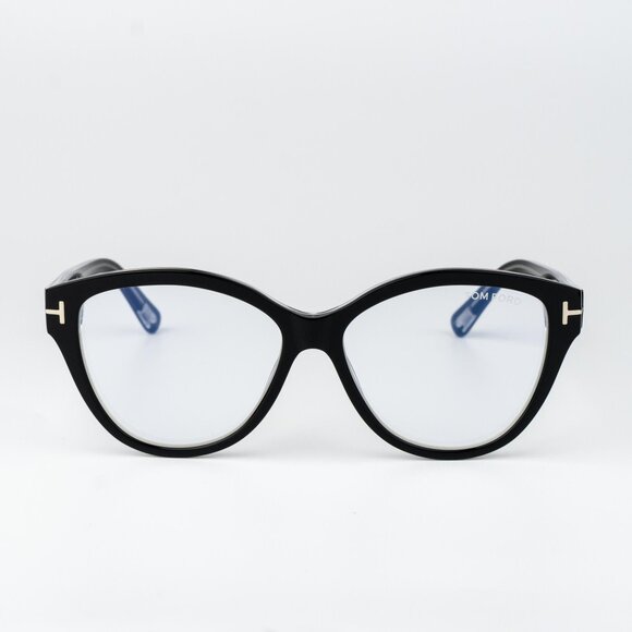 Tom Ford Woman Eyeglasses Black Crystal Blue Light Block Cat Eye FT5954-B 003 - Picture 1 of 11
